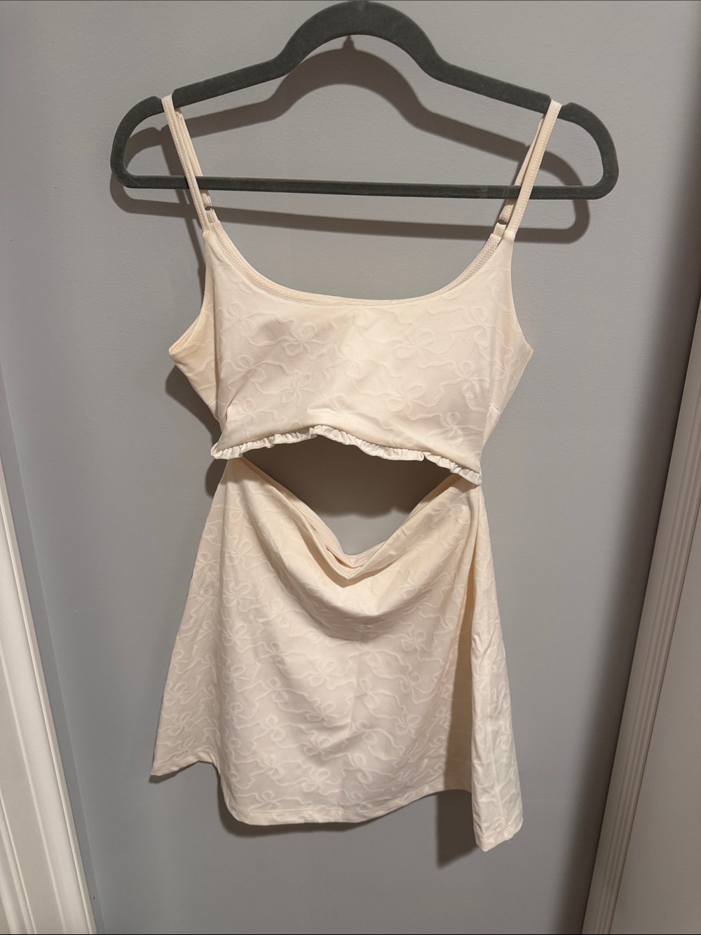LoveShackFancy Cream Cutout Spaghetti-Strap Mini Dress
